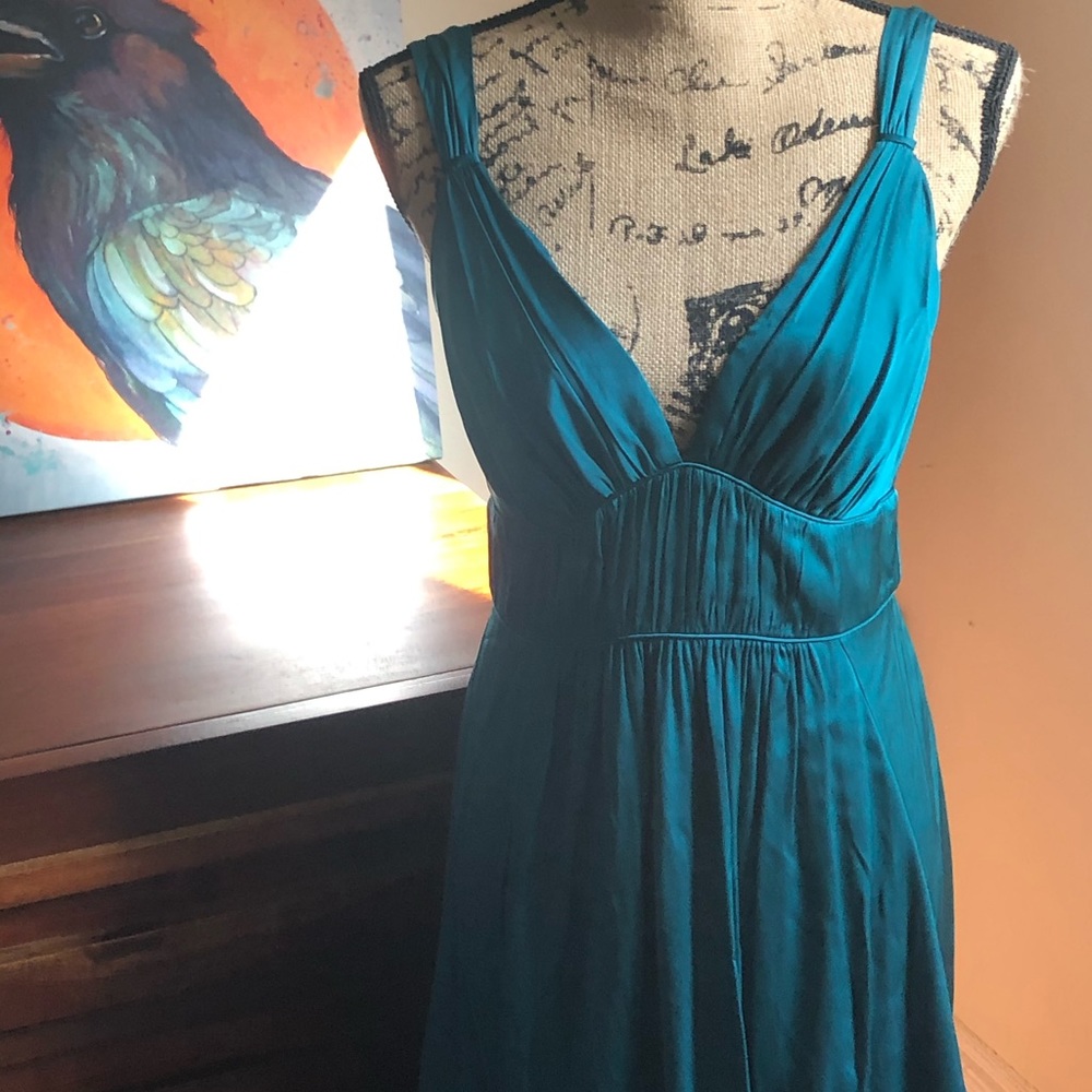 Full-length Teal Silk Dress from Banana Republic